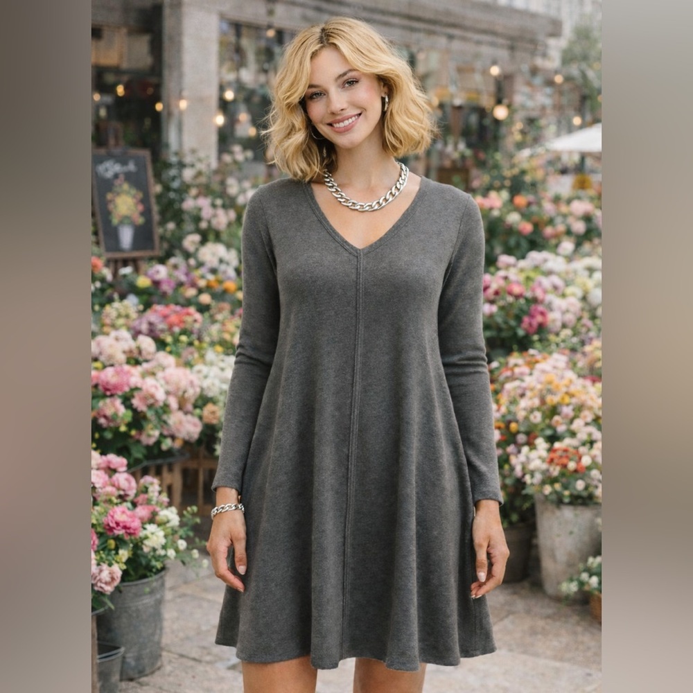 NWT Tempo Paris Grey Tunic Dress Sz Small Long Sleeves Swing Style Made in Italy